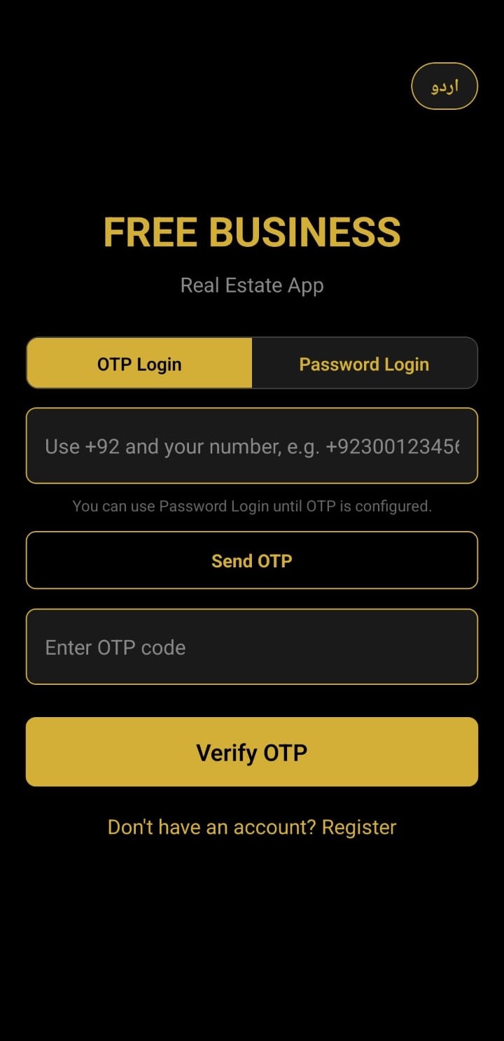 Free Business login screen